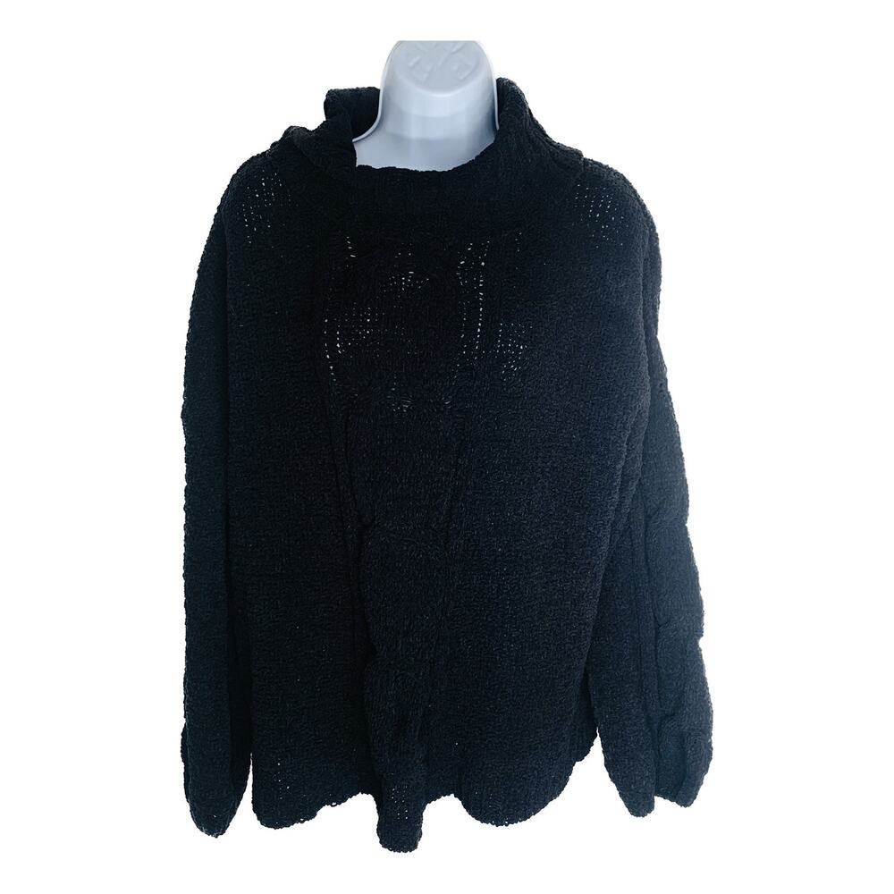 Seven 7 Sweater Medium Womens Black Pullover Long Sleeve Turtle Neck Cable Knit